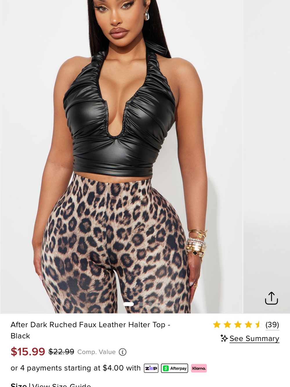 Fashion Nova Black Ruched Faux Leather Halter Crop Top